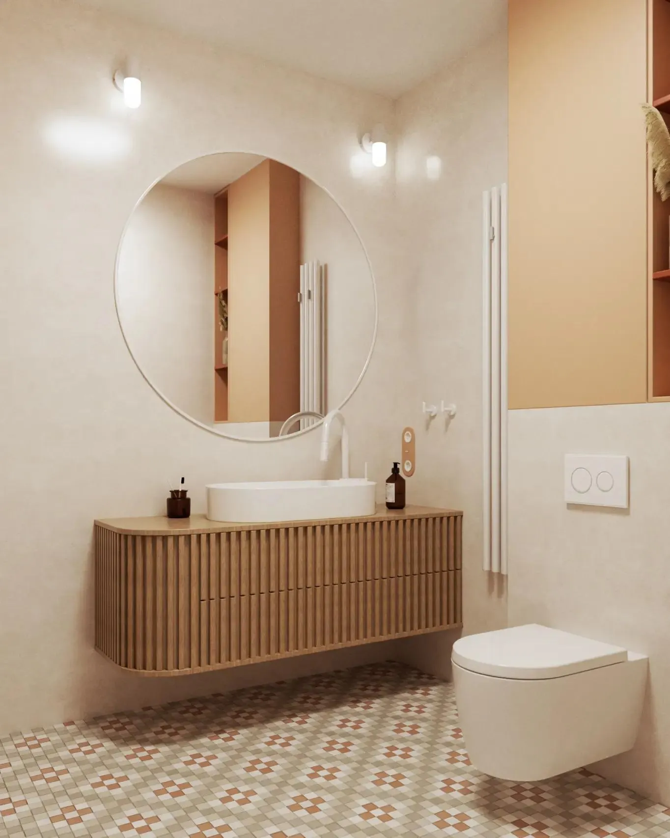 Łazienka z wzorzystą podłogą